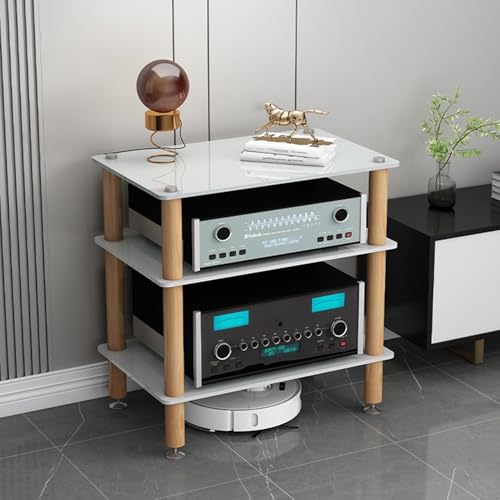 AV-Media-Ständer mit verstärkten Einlegeböden aus gehärtetem Glas für Home Entertainment, Weiß, 48 x 66 cm AV-Media-Ständer mit verstärkten Einlegeböden aus gehärtetem Glas für Home Entertainment, Weiß, 48 x 66 cm von Generisch