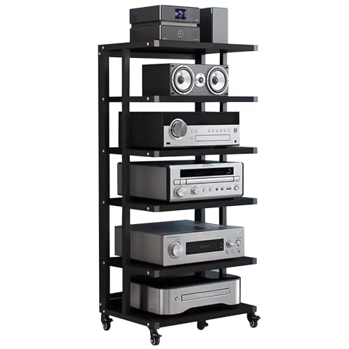 AV-Regal, 6-stöckiges Stereo-Regal, AV-Media-Ständer, Komponenten-Stereo-Ständer, Eck-Audio-Regal, Holz-Audio-Video-Regal, Spielkonsolenständer, Turm, CD-Player-Ständer, für kleine Räume, Zuhause, von von Generisch