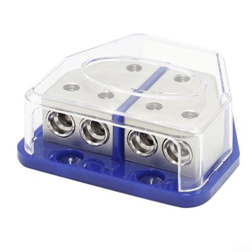 Abgesicherter Stromverteilerblock für Auto-Marine-Audiosysteme, 4-Wege-Auto-Audio-Verstärker-Verteiler, Verbindungsblock mit Schutzhülle, kompatibel mit 2 bis 8 Gauge Draht (DB19 blau) von Generisch