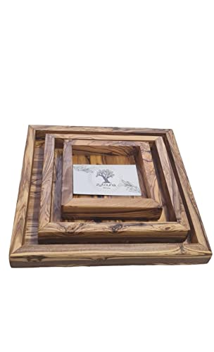 Ablage quadratisch in 3er Set 21,5/16,5/11,5 cm Holz Tablett handgefertigt aus Olivenholz von Generisch