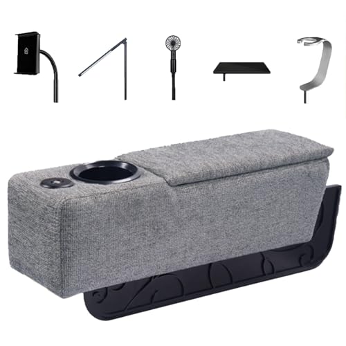 Abnehmbarer Sofa-Caddy mit Getränkehalter, multifunktionaler Armlehnen-Organizer mit Leselicht, kleinem Ventilator und Weinglas-Ständer für Komfort im Wohnzimmer von Generisch