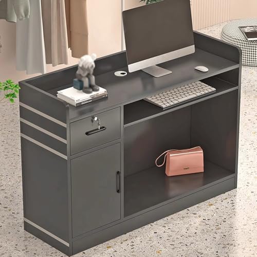 Abschließbarer Empfangstisch mit Schrank & Tastaturablage, moderner Ladentheke Verkaufsschreibtisch, Büromöbel für Empfangsbereich, 80x40x92cm (Schwarz) von Generisch