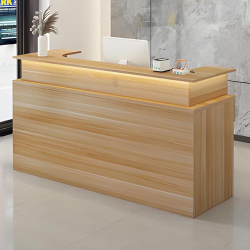 Abschließbarer Schreibtisch mit versteckter LED-Beleuchtung, kleiner Empfangs- und Einzelhandelstheke für Bekleidungsgeschäft, Computer-Arbeitsplatz (Holz, 140 cm) von Generisch