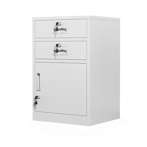 Abschließbarer mobiler Aktenschrank mit 2 Schubladen für Home Office, stilvoller weißer Metallschrank mit verstellbaren Regalen, sichere und platzsparende Bürolösung von Generisch
