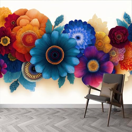 Abstrakte Kunst Kinderzimmer Fototapete Wandbild, Mandala Bunt Blumen Tapeten Vliestapete für Wohnzimmer Schlafzimmer Kinder Fototapete - leicht anzubringen Wandtapete 300 x 210 cm (B x H) von Generisch