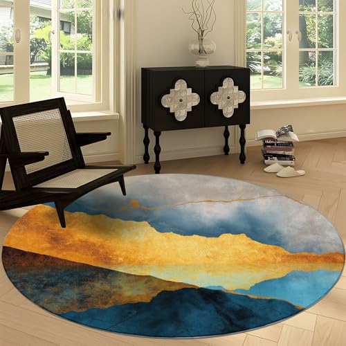 Abstrakter Geometrischer Marmor Rund Teppich 180 cm, Retro Design Weicher rutschfest Waschbarer Kurzflor Wohnzimmer Teppiche - für Eingangsbereich Innen Schlafzimmer Kinderzimmer von Generisch