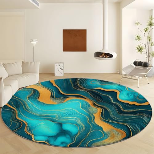 Abstrakter Marmor Geometrische Linien Teppich Runder Ø 80 cm, Waschbar Anti Rutsch Kurzflorteppich - Türkis Flauschig Weich Runder Teppich for Wohnzimmer Schlafzimmer Heim Büro Dekor Abstrakter Marmor Geometrische Linien Teppich Runder Ø 80 cm, Waschbar Anti Rutsch Kurzflorteppich - Türkis Flauschig Weich Runder Teppich for Wohnzimmer Schlafzimmer Heim Büro Dekor von Generisch
