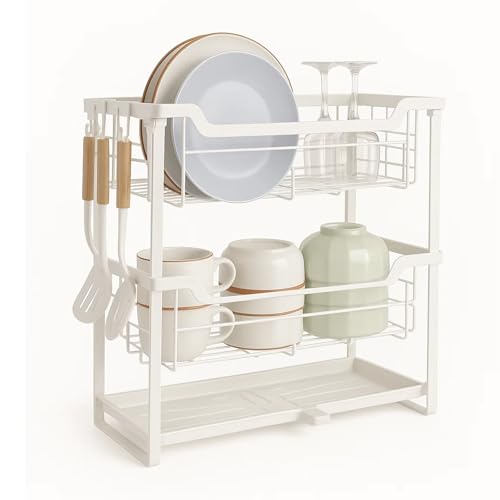 Abtropfgestell Geschirr, 2-stufiges Geschirrkorb über der Spüle Geschirrtrocknungsregal Geschirr Schalenregal mit Abflussbrett Utensilienhalter Abtropfschale für Küchentheke Spüle Organizer (Weiß) Abtropfgestell Geschirr, 2-stufiges Geschirrkorb über der Spüle Geschirrtrocknungsregal Geschirr Schalenregal mit Abflussbrett Utensilienhalter Abtropfschale für Küchentheke Spüle Organizer (Weiß) von Generisch