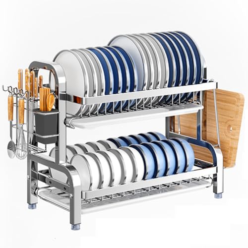 Abtropfgestell mit 2 Ebenen/3 Ebenen, rostfrei, platzsparendes Design mit großem Besteckhalter, 53 x 23,5 x 39 cm, perfekt für die Aufbewahrung in der Küche von Generisch