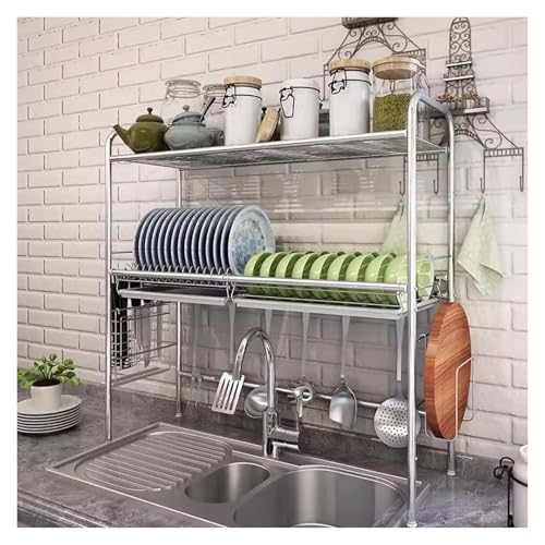 Abtropfgestell mit 2 Fächern, ovaler Spüle: platzsparende Küche mit Cutly Hold, Haken und Abtropffläche, perfekt für kleine Küchen (84 x 28 x 81 cm) von Generisch