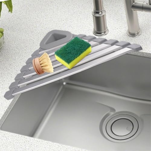 Abtropfgitter aus Silikon, dreieckig, für Küchenspüle, für Spülenoberseite, faltbare Spülenmatte, Abtropfgitter, Spültrockenmatte (hellgrau) von Generisch