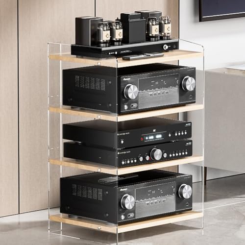 Acryl-Audio-Regal, verstellbar, 3-stöckig, Audio-/Video-Aufbewahrungsschrank, Eck-HiFi-Turm mit klarer und schwarzer Oberfläche, ideal für Heimbüro und Unterhaltungssysteme von Generisch