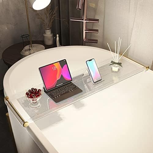 Acryl-Badetablett mit rutschfestem Design und erhöhter Leitplanke über der Badewannenablage für Laptop, Lesen und Organisation, stilvoller goldfarbener Griff, Badewannentisch für Spa-Enthusiasten, 70 von Generisch