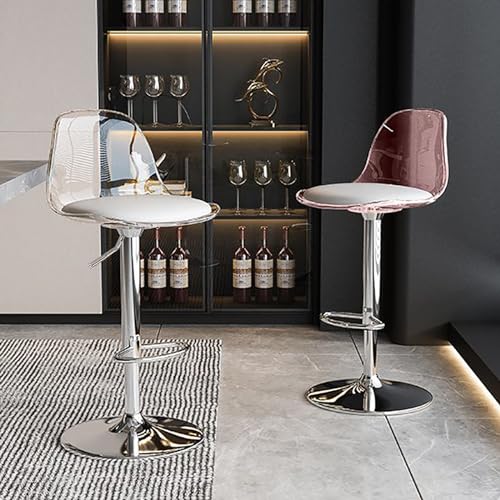 Acryl-Barhocker, 2er-Set, armlos, hydraulisch, Küchenthekenhocker mit PU-Ledersitz und transparenter Rückseite, für Küche, Restaurant oder Bar, Farbe: Transparent + Rosa von Generisch