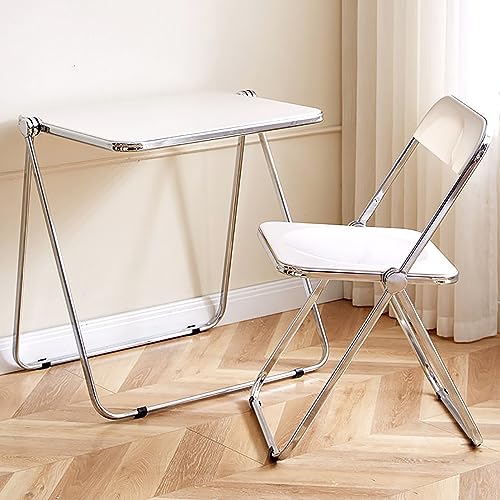 Acryl Klapptablett Tisch Set mit Stuhl Modern Kleiner Schreibtisch & Couchtisch Beistelltisch für Wohnzimmer Schlafzimmer Küche Outdoor Tragbar und Faltbar TV Tablett Hocker von Generisch