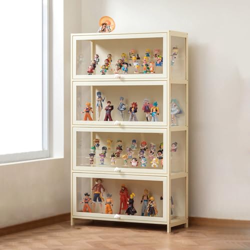 Acryl-Vitrine – transparente und staubdichte 3-seitige Vitrine, starke Tragfähigkeit, einfaches Öffnen und Schließen, Bambus-Bücherregal-Stil, Weiß (80 x 32 x 140 cm) von Generisch