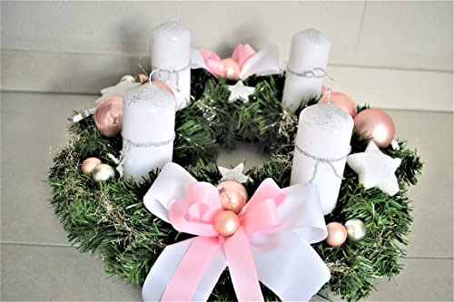Adventskranz weiß rosa 40 cm künstlich Weihnachten Adventsgesteck Deko von Generisch