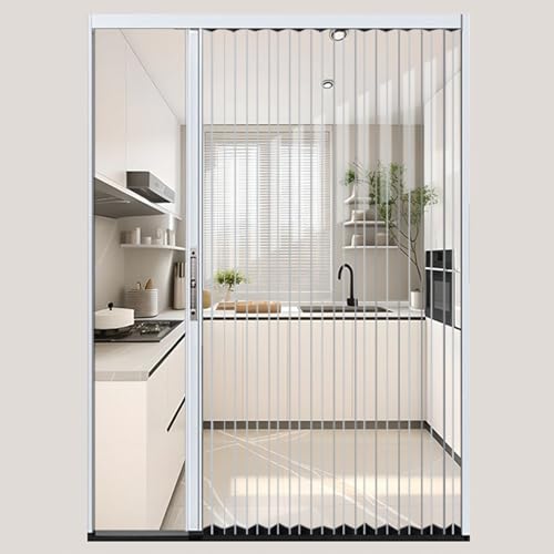 Akkordeon-Falttür – 190 cm hoch, plissierte Schiebetür mit Schloss und Schlüssel, ideal für Zuhause, Büro, Speisekammer, Wohnung, transparente Innentür (B x H x H) 70 x 190 cm, Weiß von Generisch
