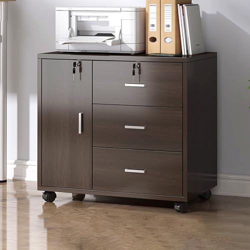 Aktenschrank Rollschrank mit 3 Schubladen und 1 Tür, abschließbar – Mobiler Holzschrank für das Home Office, unter dem Schreibtisch mit Rädern – 60 x 37 x 57 cm Aktenschrank Rollschrank mit 3 Schubladen und 1 Tür, abschließbar – Mobiler Holzschrank für das Home Office, unter dem Schreibtisch mit Rädern – 60 x 37 x 57 cm von Generisch