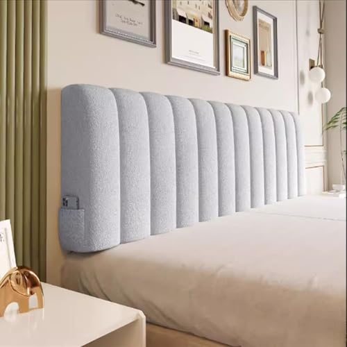 All Inclusive Kopfteilschutz aus Teddy-Samt, Lesekissen, Bettschonbezug mit Taschen für Einzel-, Doppel-, King-Size- und Super-Kingsize-Betten (190 x 60 cm, Blaugrau) von Generisch