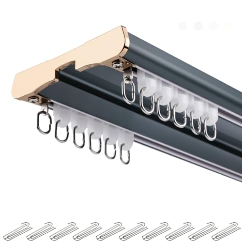 Aluminium Deckenvorhangschiene 1-6m │ Double Vorhang‑Schiene Set Inkl. Endkappen & Montageschrauben │ Leise Gardinenstange Decke for Fenster, Dusche & Raumteiler(Blau,5.5m) von Generisch