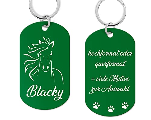 Aluminium Hundemarke Schild mit Gravur - personalisiert hochwertiger Lasergravur, Adressanhänger Hund für Hunde oder Katzen (grün), PIU-HM-SCH-01, 49x29x1 mm von Generisch