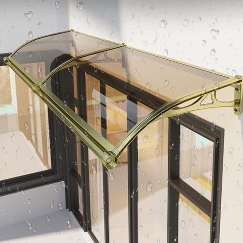 Aluminium Markisenhalterung, UV-beständiges Polycarbonat-Vordach für Tür & Fenster Moderner Überhangschutz Regen- & Schneeschutz Gold, Größe L 60 x B 200 cm von Generisch