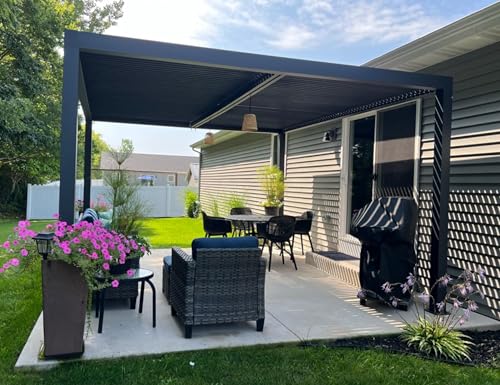 Aluminium-Pergola 4,24 x 3,68 m – verstellbares Lamellendach 15,6 m² – stilvolle wetterbeständige Gartenüberdachung für Terrasse & Terrasse – Lösung für graue Schattierungen von Generisch