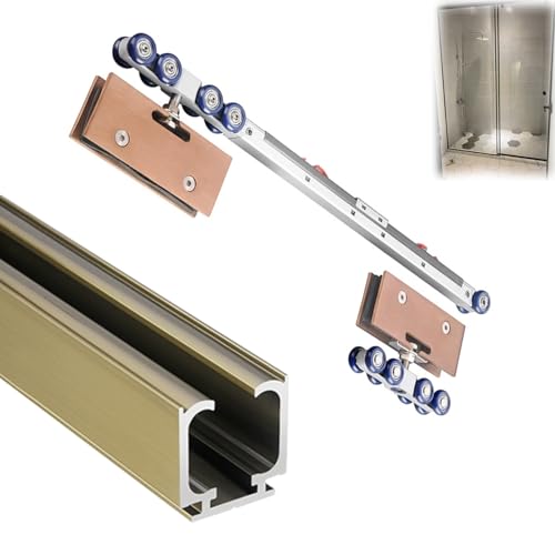 Aluminium-Schiebetürschiene mit Absenkautomatik, anpassbare Längen, Bypass-Scheunentor-Hardware-Kit für Kleiderschrank von Generisch