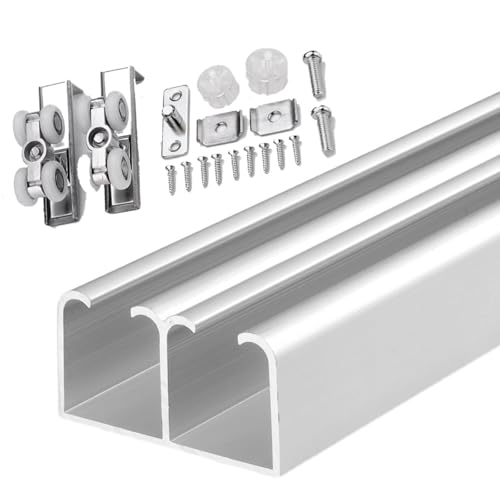 Aluminium-Schiebetürschienensystem, verdeckte Doppeltür für Kleiderschrank und Schrank, 160 cm lang, mit Montagesatz, perfekt für Gewächshäuser und Heimgebrauch. Aluminium-Schiebetürschienensystem, verdeckte Doppeltür für Kleiderschrank und Schrank, 160 cm lang, mit Montagesatz, perfekt für Gewächshäuser und Heimgebrauch. von Generisch