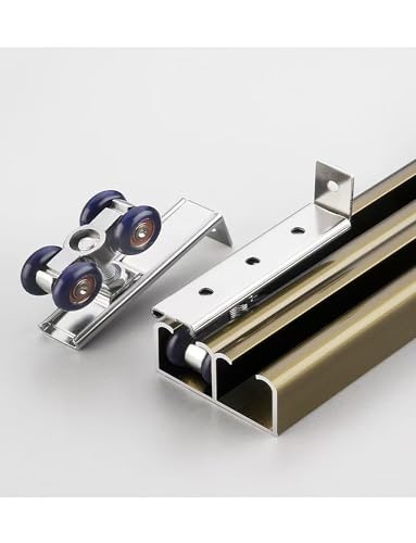 Aluminium-Schranktürführung for Doppeltüren, Bypass-Türschienen-Hardware-Kit for Schränke, oben montiertes Schiebetür-Hardware-Schienenset(Gold,94.6in/240cm) von Generisch