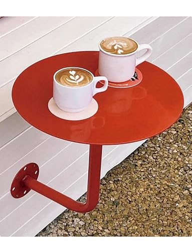 An der Wand montierter Couchtisch, runder Stehtisch aus Metall, Kleiner Beistelltisch for das Wohnzimmer, den Balkon oder das Bett(Red) von Generisch