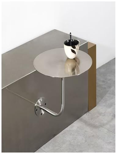 An der Wand montierter Stehtisch aus Edelstahl, an der Wand montierter kleiner runder Tisch for die Waschküche. Schwebender Wandschreibtisch aus natürlichem Metall for kleine Räume, Küche/Bar/Büro/Sch von Generisch