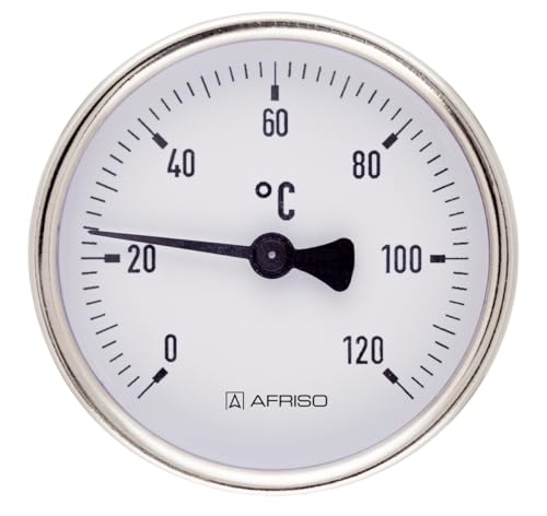 Anlegethermometer Bimetall 0-120°C Gehäuse-Ø 63 und 80 mm mit Befestigungsfeder für Rohre Anschluss axial hinten Thermometer Heizung (Gehäusedurchmesser: 80 mm) von Generisch