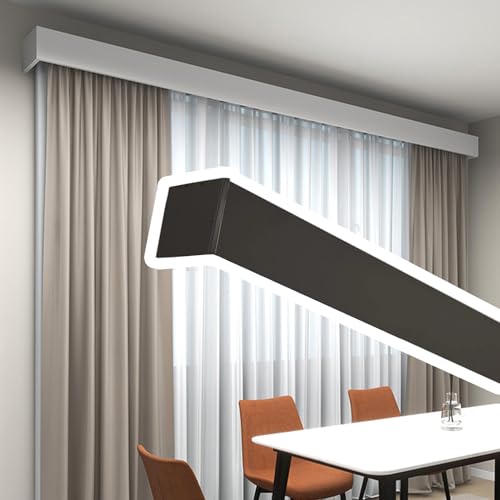 Anpassbare 1,9 m lange weiße Deckenvorhangschiene mit Haken, 3-in-1, leise Schiebevorhangstange für Wohnzimmer, einfache Installation, reibungsloser Betrieb von Generisch