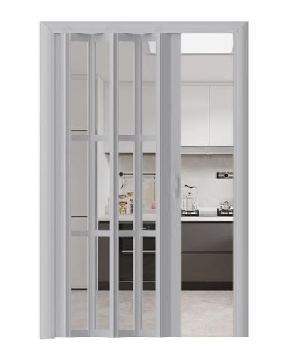 Anpassbare Akkordeon-Tür-Magnetschnäpper Ziehharmonika-Falttüren für Wohnzimmer, Kleiderschrank, Badezimmer, stilvolle Optionen in Grau, Weiß, Schwarz von Generisch