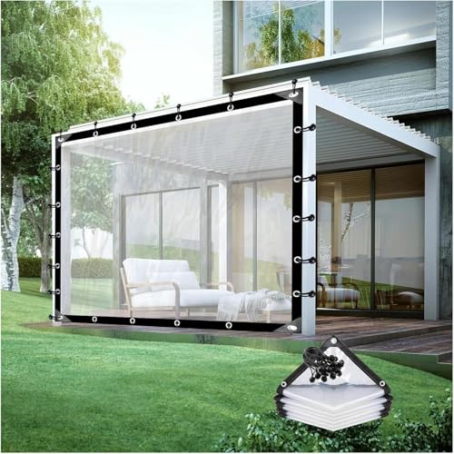 Anpassbare wasserdichte Seitenteile mit Ösen für Pergolen, 6 x 2,5 m, transparente Abdeckung für Veranden und Terrassen. von Generisch