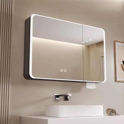 Anti-Beschlag-Badezimmerspiegel mit Touch-Schalter, Wandmontage, Aluminium-Design, eleganter Medizin-Organizer mit Absaugloch, ideal für moderne Badezimmer von Generisch