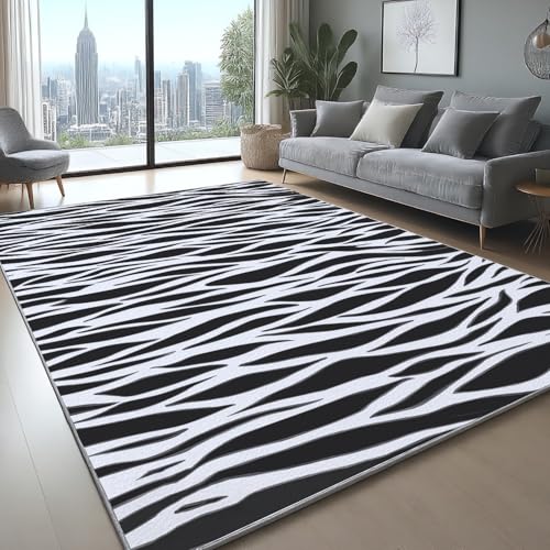 Anti Rutsch Rückseite Weich Teppich Abstraktes Design Linienkunst Moderner Weich Bettvorleger für Wohnzimmer Schlafzimmer Flur Schwarz Und Weiß, 180x 270 cm von Generisch