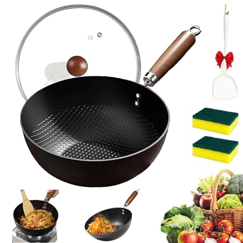 Antihaft-Pfanne mit Fischschuppenmuster, flacher Boden, Gusseisen, Antiklebstopf mit einzigartigem Fischfliegemuster, mit Glasdeckel, für Induktions- und Gasherde (24 cm) von Generisch