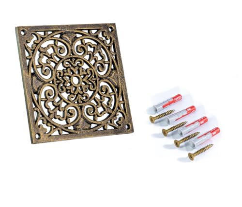 Antik Lüftungsgitter aus Gusseisen 22,5 x 22,5 cm - Gitter - Handgefertigt im antiken Vintage-Design - Rustikale Lüftungsabdeckung zur Wandmontage - Retro-Stil - Ventilationsabdeckung (Antikes Gold) von Generisch