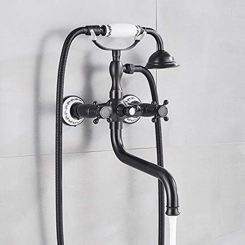 Antik Messing Badewanne Dusche Wasserhahn Set - Wandmontierte Mischbatterie mit Schwenkauslauf & Goldener Duschkopf - Elegante Bronze & Schwarz Finish für Luxusbadezimmer Antik Messing Badewanne Dusche Wasserhahn Set - Wandmontierte Mischbatterie mit Schwenkauslauf & Goldener Duschkopf - Elegante Bronze & Schwarz Finish für Luxusbadezimmer von Generisch