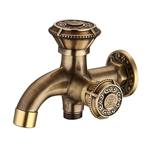 Antike Bronze Mischbatterie - Europäischer Stil Wandarmatur für Bad & Garten - Doppelnutzung Messing Wasserhahn für Waschmaschine & Außenbereich - Retro Chrom Finish von Generisch