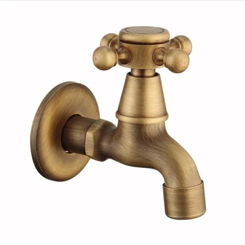 Antike Gartenarmatur Messing & Kupfer Wäschehahn mit langem Auslauf für Waschmaschine Wandmontage Outdoor Wasserhahn Vintage Sculpted Design (Modell 22) von Generisch