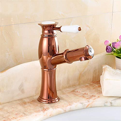 Antike Kupfer-Küchenarmatur – Retro-Einhandmischer, herausziehbarer Sprühmischer, kaltes und heißes Wasser, Tisch-Lavabo-Spültischarmatur, langlebige Keramikkonstruktion von Generisch