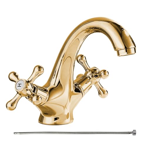 Antike Messing Waschbeckenarmatur | Einloch-Mischbatterie für heißes und kaltes Wasser | Ersatzarmatur für Waschraum, Haus & Gäste-WC von Generisch