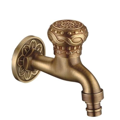 Antiker Kupfer-Wasserhahn, geschnitzter Messingschlauchanschluss, stilvoller Outdoor-Wasserhahn für Waschmaschine, luxuriöser Badezimmer-Mopp-Wasserhahn (Modell 7) von Generisch
