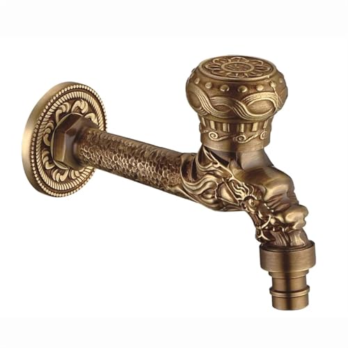 Antiker Stil Messing & Kupfer Gartenarmatur mit langem Auslauf für Waschmaschine Wandmontage Outdoor Wasserhahn (Modell 15) von Generisch