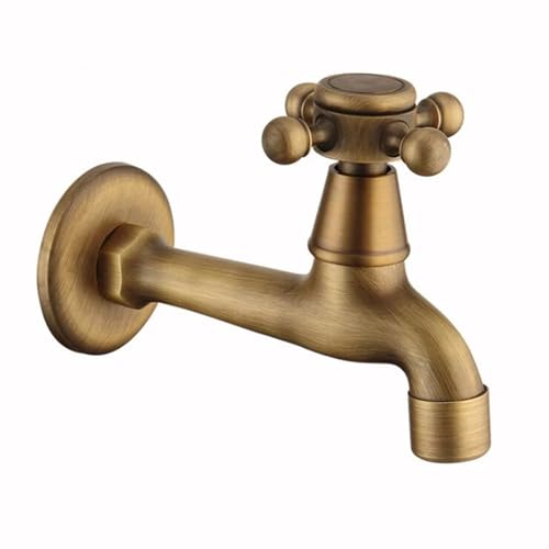 Antiker Wasserhahn aus Messing und Kupfer, wandmontiert, mit langem Auslauf für Waschmaschine, geformter Wasserhahn für den Außenbereich (Modell 24) von Generisch
