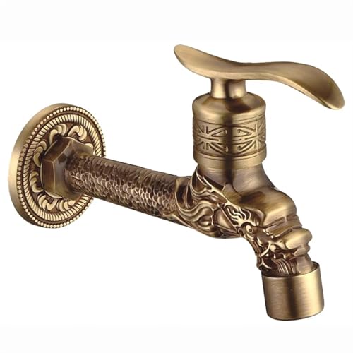 Antikes Messing & Kupfer Gartenarmatur Langer Auslauf Wandmontage Wäschehahn für Waschmaschinen Modell 14 Outdoor Wasserhahn Sculpted Design von Generisch